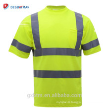 Haute visibilité sécurité personnalisée t-shirts Classe 2 jaune salut vis réfléchissante sécurité t-shirt à manches courtes fluo vêtements de travail usure